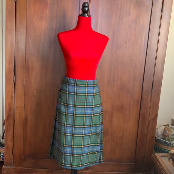 Authentic Vintage Wool Kilt Blue Green Plaid Leather Straps - Picture 3 of 14